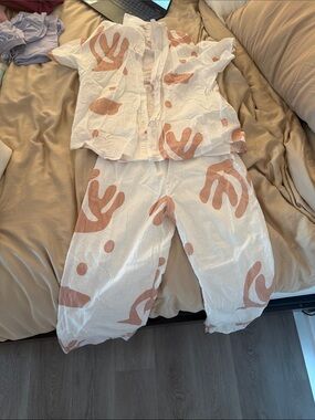Women’s White Pajama Set with Blush Abstract Print